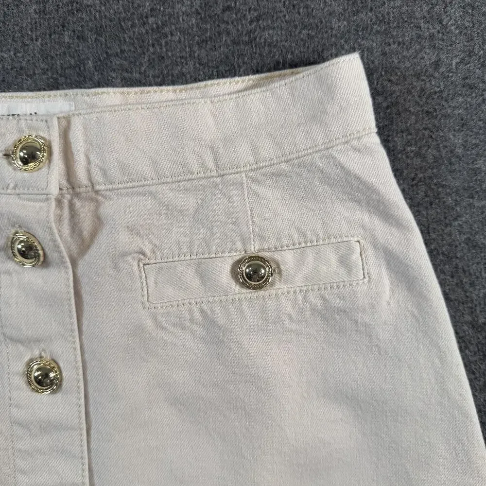 Reformation Denim Skirt Womens 4 White Button Front A-Line Mini High Rise